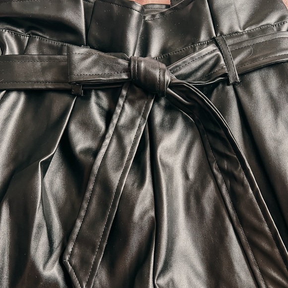 THESETHREE Faux Leather Paper Bag Black Tie Shorts - Picture 2 of 6